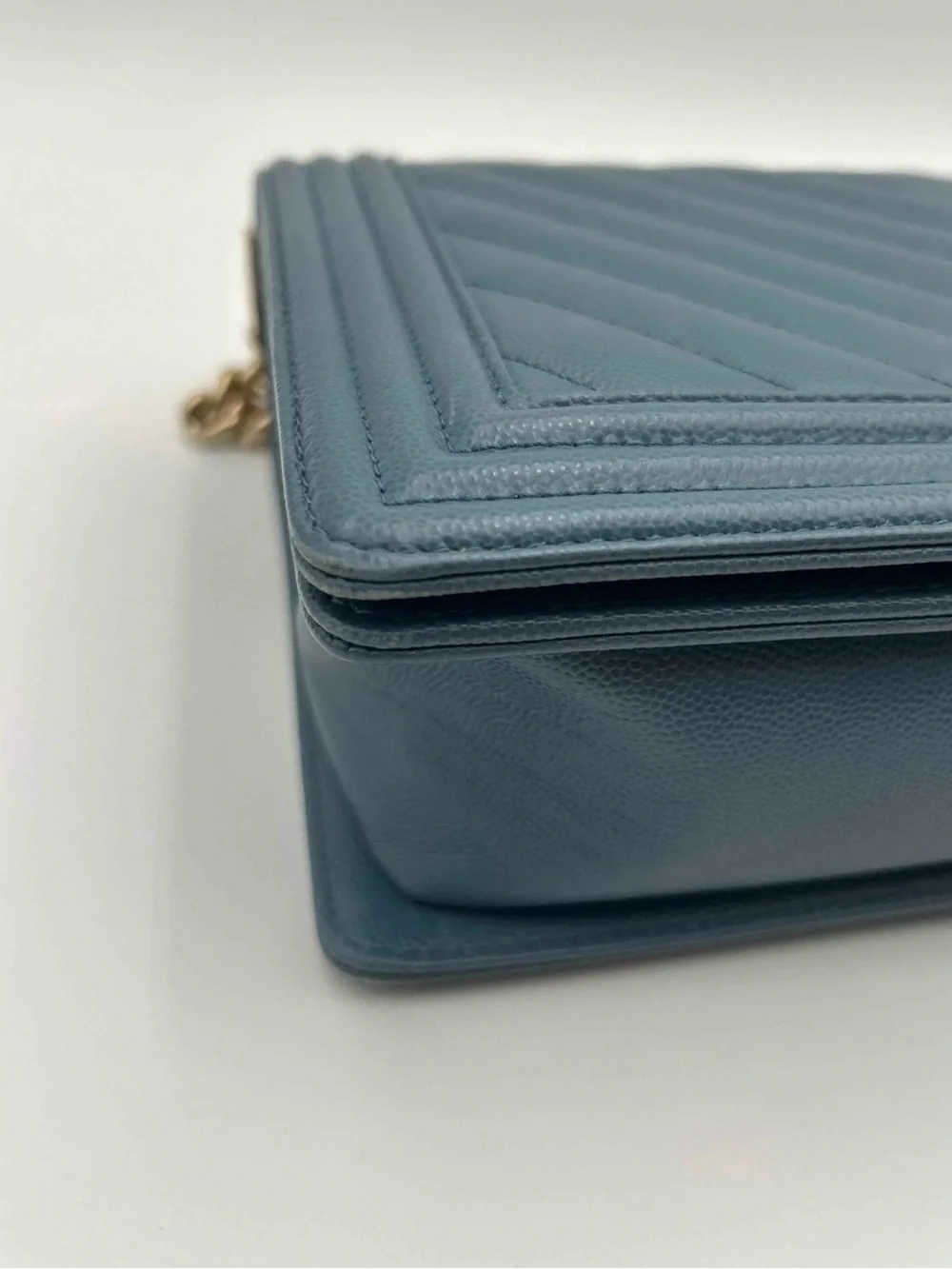 CHANEL Teal Chevron Shoulder Bag with Gold Chain